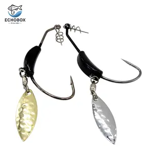 EchoBox Spinner Tail Weighted Screw Lock Fishing Hook Set 2 Pk | 4g & 5g Flash bait Blades for Bass, Pike & Heavy Cover – Gold/Silver Options