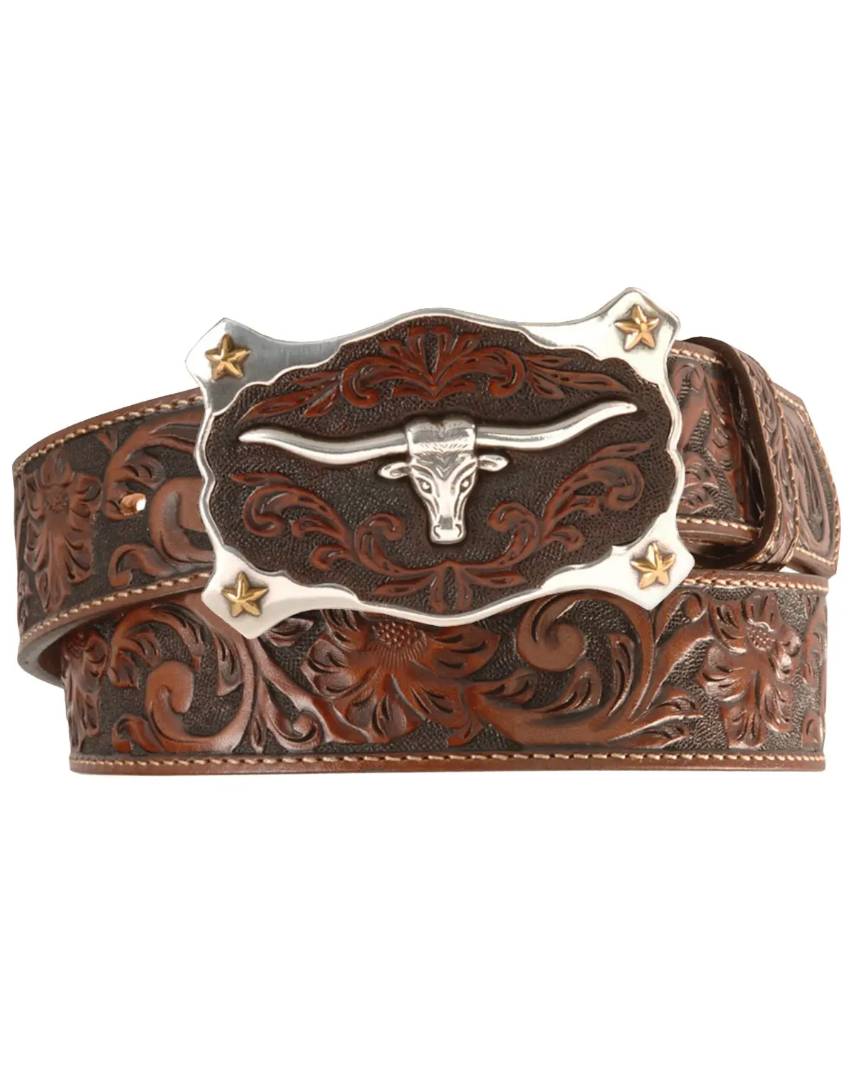 Justin Men's Men'S Longhorn Buckle Leather Belt - C11194