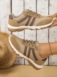 Women's Spring & Fall Casual Sneakers, Elegant Fashion Round Toe Low Top Lace-Up Thick Sole Running Shoes, Versatile Outdoor Footwear, Fashionable Running Shoes