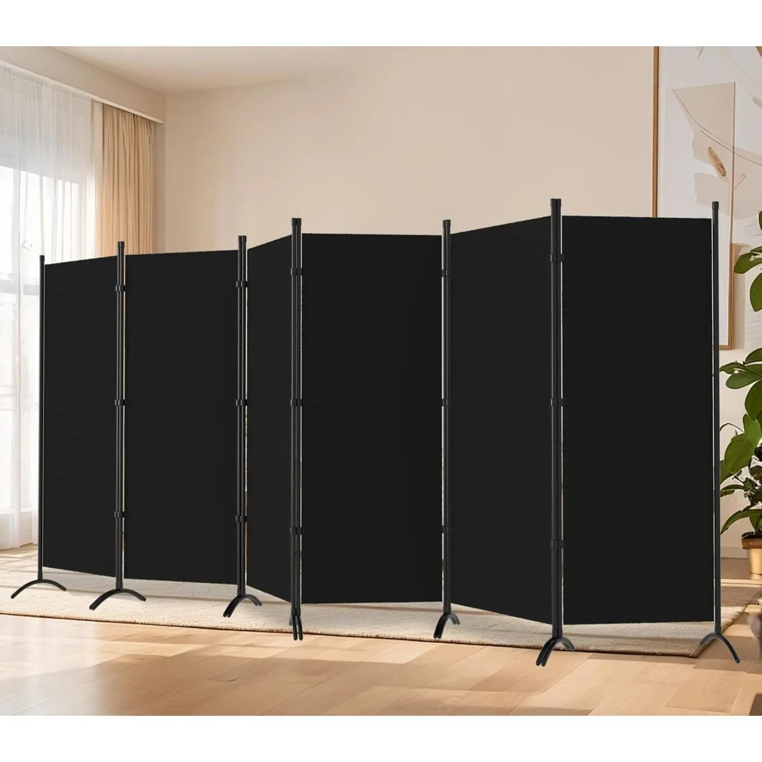 Room Divider-Folding  Screens, 6 ft Partition Room Dividers Wall for Separation, , Office, Classroom, Studio (Black, 6 Panel)