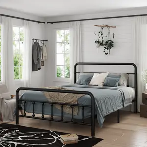 Bellemave 93 Metal Bed Frame with Headboard Structurally Stable Under Bed Storage No Box Spring Needed Classic Design High Headboard Sturdy Structure