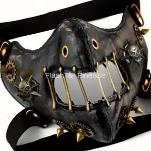 Flash & Finesse Flash & Finesse Cyberpunk Gothic Spiked Gas Mask - Steampunk Skull Respirator - Adult Halloween Cosplay Prop, Festival Rave Accessory, Accessories Festival Gift