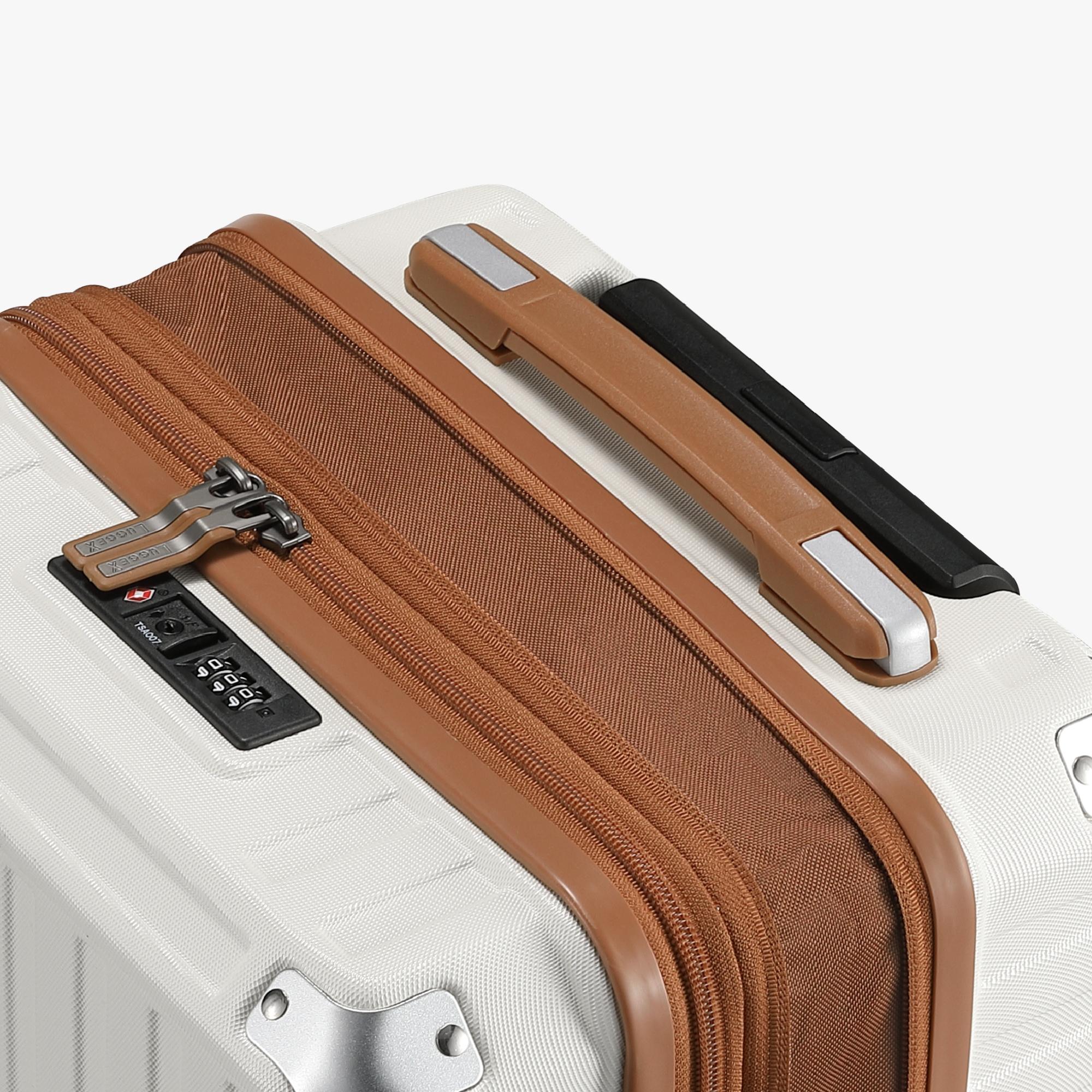 LUGGEX 20 Inch Carry On Luggage Airline Approved, PC Expandable Hard Shell Suitcases with Spinner Wheels,  White Brown