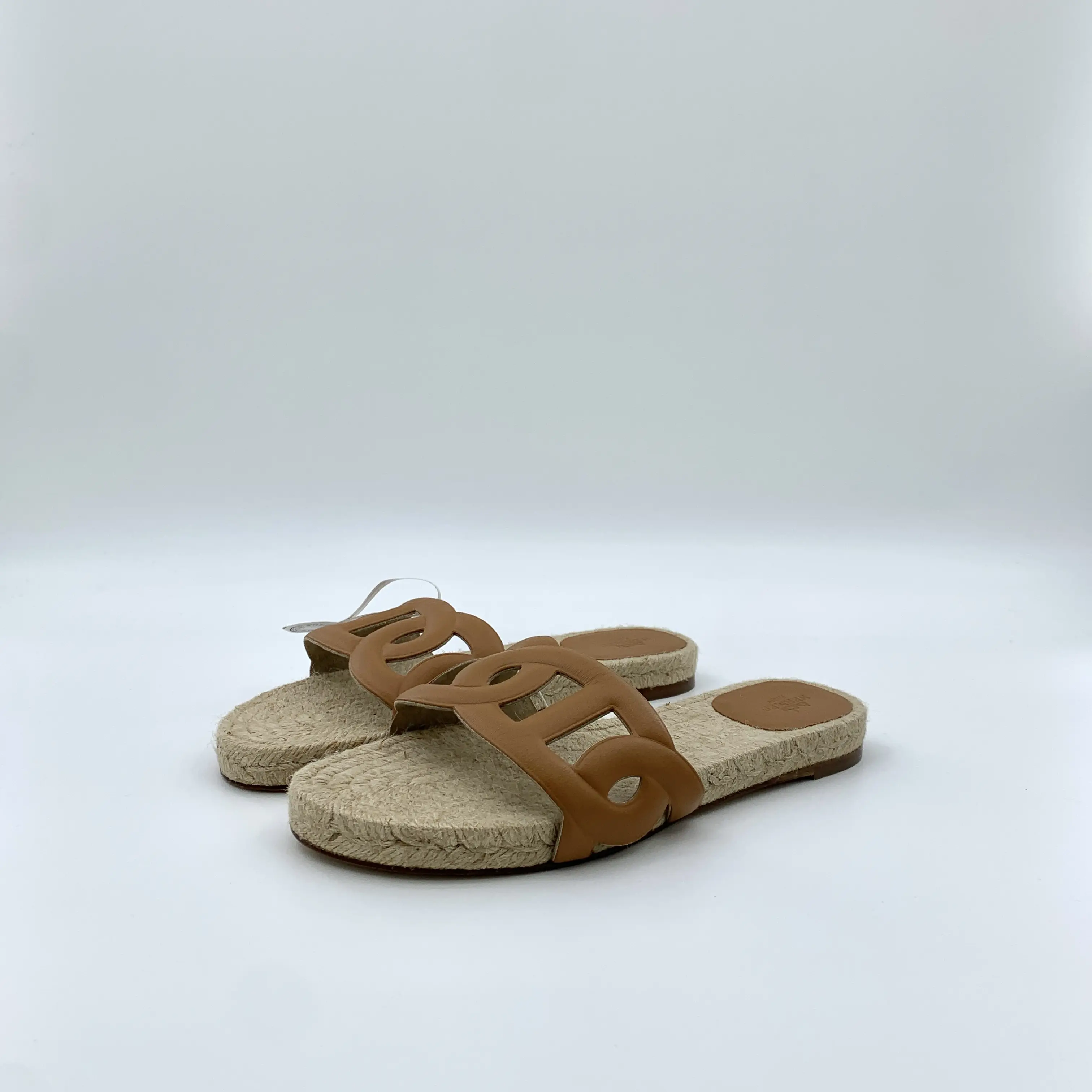 RDLTS— Hermès Famosa Brown Straw Pig-Nose Slide Sandals Size US 7.5