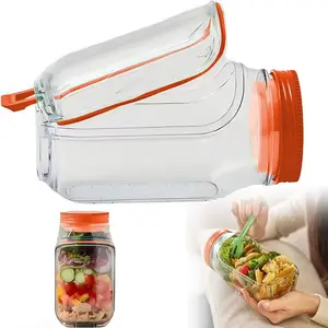 Portable Salad Container with Dressing Compartment, Leakproof Lunch Container, Eco-Friendly Plastic for Home Travel Fitness, Easy Healthy Meal Prep Solution