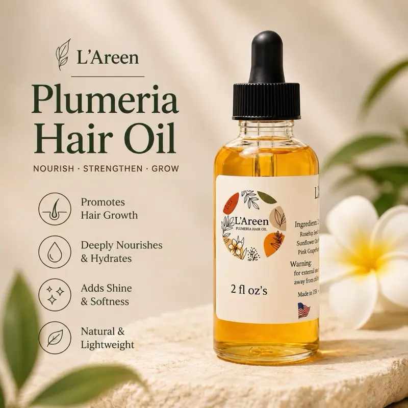 L’Areen Plumeria Argan Oil, 2 fl oz Natural Nourishing Blend - Lightweight Daily Moisturizing Hair Oil for Dry, Color & Chemically Treated Adults’ Hydrating Care (Nourished Hair Result)