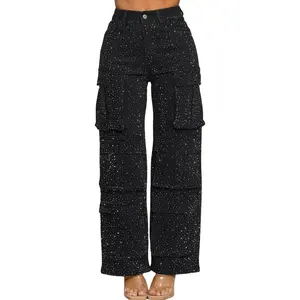 Rhinestones cargo pants black