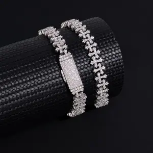 8mm Cz/Moissanite Iced out Cross Bracelet s925 Silver