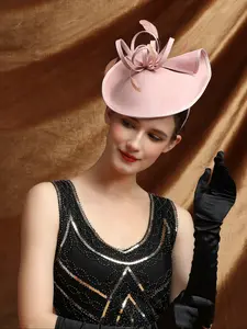 1PCS Women's Mesh Fascinator Hat with Wave Dot Decoration, Floral Feather Hair Accessory, Wedding Cocktail Party Headwear