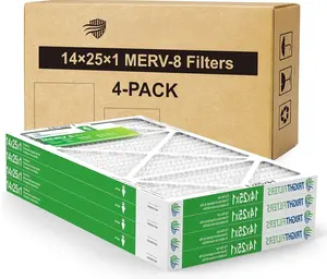 14x25x1 Air Filter 4 Pack, Durable MERV 8 Pleated  HVAC AC Furnace Filters, Lightweight Compact Air Conditioner Filter Replacement