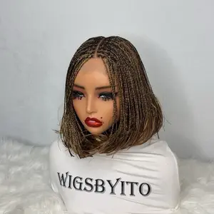 WIGBYITO 2x6 human hair Closure, mixed color, Bob Wig, straight boho Tip. Lightweight and very Comfortable with Adjustable band