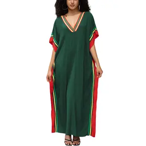 Plus Size Mumu Dresses for Women - Boho Batwing Sleeve Caftan with Side Slits, Long Moo Moo Nightgown & Beach Cover Up - Army Green