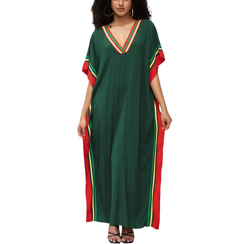 Plus Size Mumu Dresses for Women - Boho Batwing Sleeve Caftan with Side Slits, Long Moo Moo Nightgown & Beach Cover Up - Army Green