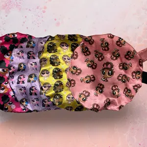 Reversible Double-Layered Satin Lined Bonnet  Colorful Bow-Tie Satin Lined Elastic Band | Bow-Tie and Stretch Bonnet powerpuff girls