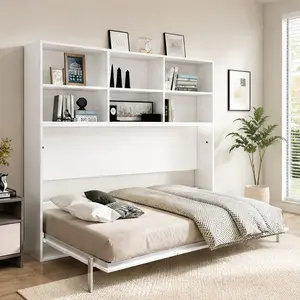 ARCH Twin Size Horizontal Murphy Bed with Shelf Storage, White Plywood Wall Bed with Metal Frame, Space-Saving Folding Bed for Bedroom Guestroom, Modern Design, Gas Struts, No Box Spring Needed, 1000lbs Capacity, 15.75W x 80.94D x 47.28H Inches