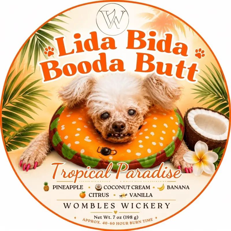 ️Tropical Paradise (Lida Bida Booda Butt Exclusive) 8 oz Soy Candle Collab  - A tropical escape inspired by everyone’s favorite viral pup.