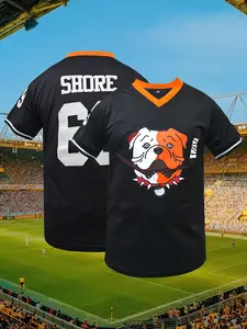 Shore 69 Sudbury Black Bulldogs Adult Fan Hockey Jerseys Embroidered V-Neck Loose Fit Polyester Sports Shirt -Breathable Slight Stretch
