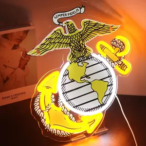 Military-themed Neon Lights Veteran Neon Signs Wall Decor for Man Cave Bedroom Bar Army Themed Gift Art for Christmas Party-13.66×12.6 IN-USB Powered-Acrylic