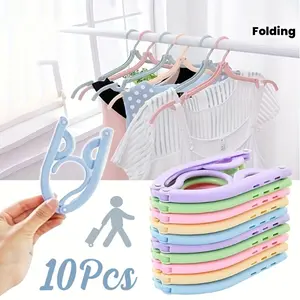 10-Piece Portable Folding Plastic Clothes Hangers, Durable with Non-Slip Grip, Random Color Home Organizers for Hanging, Travel-Ready