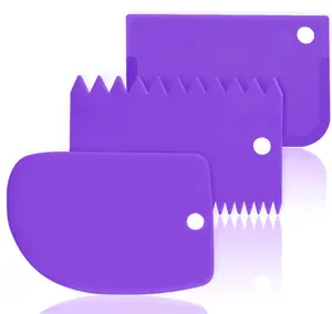Cake Scraper Cake Decorating Comb - SURDOCA Cake Scraper Smoother, Flexible Plastic Dough Scraper For Bread Making, Reusable Pastry Pizza Dough Cutter Baking Edge Stripe Decorating Tool - Purple