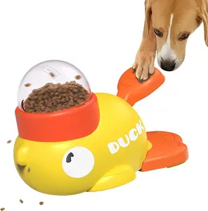 Duck Treat Dispenser, Duck-Shaped Interactive Dog Treat Dispenser with Button, Anti-Gulping Duck Shaped Slow Feeder Dog Bowls for Healthy Eating for Dogs and Cats pet products dog toys