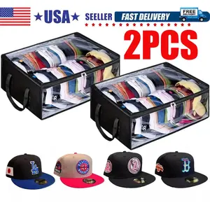 2PCS Large Capacity Cap Organizer for Closet | 20"x16"x6.7" Stores 40 Hats | Non-Woven Breathable Fabric + Zipper Closure | Perfect for Flat Brim, Trucker, Golf & Visors
