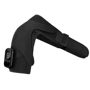 Black & Gray Oversized Heated Shoulder Massager, 3 heat levels & 3 vibration modes, 2500mAh rechargeable, large digital display, extended strap for shoulder relief