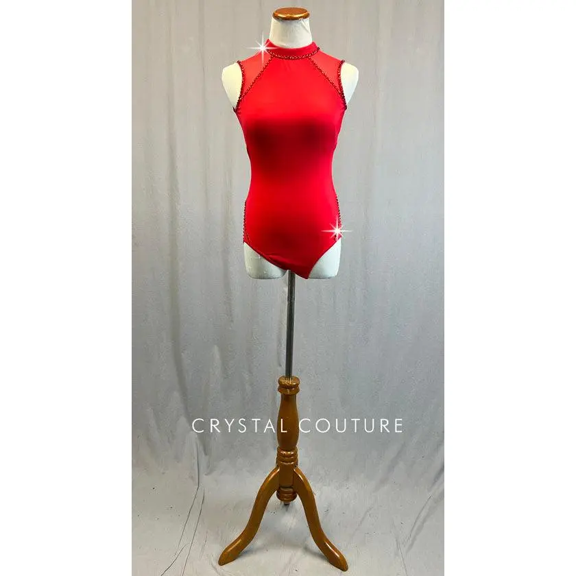 Red Mock Neck Leotard - Rhinestones
