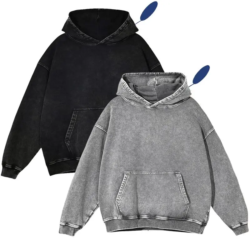 2 Pack Acid Wash Hoodie Oversized Vintage Unisex Heavy Weight Hoodie with Pockets for Men Women Couples Distressed Look Medium Casual Matching