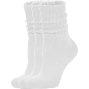 Women's Scrunch Crew Socks Retro 3-Pack Solid Cotton Boot Calf Chunky Ribbed Cozy Slouchy Socks