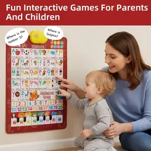 Kids' English-Spanish Alphabet Poster with Interactive Talking Alphabet & Number Chart for Early Education Fun Bilingual Learning ABC & Basic Vocabulary Toy,Perfect Gift for Kids,3-10 years old kids & children,Spanish Interactive Educational Toy for Kids