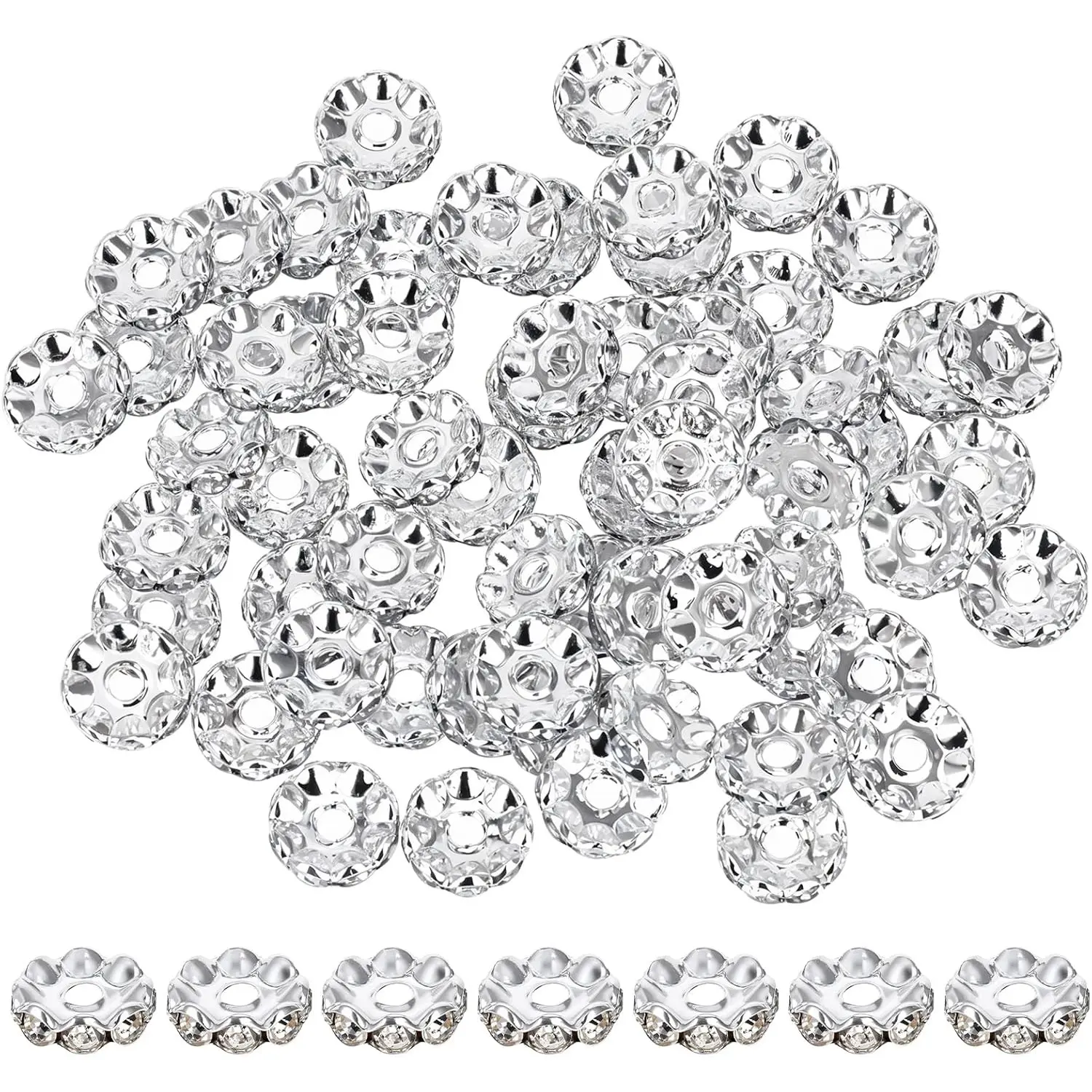 Rhinestone Beads for Pens Making, 100 Pcs 12mm Bulk Beadable Spacer Beads, Glitter Wave Diamond Crystal Beads for DIY Crafts, Diy Beading Accessories, Decoration Beads, Craft Embellishments, Decorative Beads