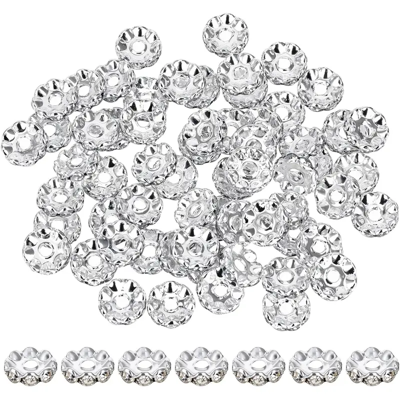 Rhinestone Beads for Pens Making, 100 Pcs 12mm Bulk Beadable Spacer Beads, Glitter Wave Diamond Crystal Beads for DIY Crafts, Diy Beading Accessories, Decoration Beads, Craft Embellishments, Decorative Beads, Beading Supplies