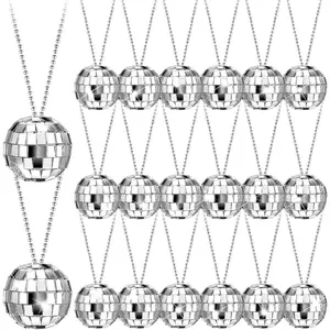 20 Pcs Mirror Disco Ball Necklaces Silver Hanging Balls Ornament 70s Disco Party Necklaces Mini 70s Jewelry Party Favor Decoration Costume Accessories for Dance Supplies