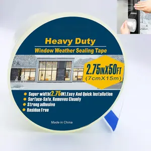 Transparent Window Weather Sealing Tape,2.75-Inch x 50ft,Clear Window Draft Isolation Sealing Film Tape,Clear Draft Stopper Adhesive Tape for Doors, Windows and Shower Glass Gaps. (2.75-Inch x 50FT)