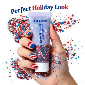 4th of July Glitter Gel 50ml, Red White Blue Shimmer Gel, Long Lasting Body Face Hair Shiny Makeup, Easy To Apply Patriotic Sparkle Cosmetic, Perfect for Independence Day Party Festival Holiday Daily Trendy Look
