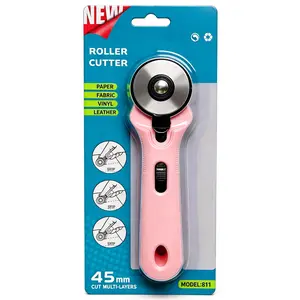 45mm Safety Lock Rotary Cutter, Pink Fabric Cutting Tool for Sewing, Quilting (Textiles & Sewing Supplies)