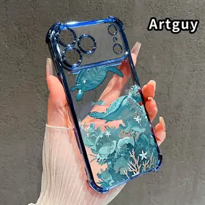 Phone Case for iPhone 17 Pro Max 16 15 Plus Air 14 13 12 11 E Turtle's Ocean Reverie Pattern Electroplating Transparent Silicone Drop-proof Protective Cover