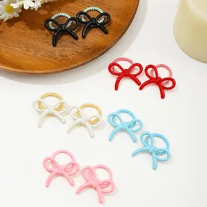 Candy Color Bow Hair Accessories Set, Cute Side Duckbill Clip, High Elasticity Hair Tie, Baby Hair Rope Kit