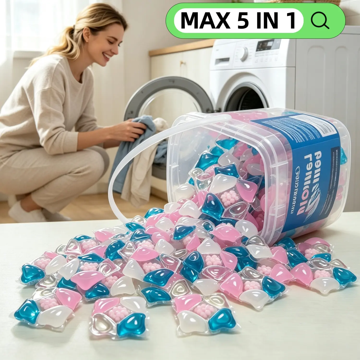 5-in-1 Concentrated Laundry Gel Beads Detergent (1.5lb/cup, 1/2/3 Cup Options) - Home Care Household Cleaner with Deep Stain Removal, Softening, Anti-Static, Long-Lasting Freshness, Low-Foam Easy Rinsing