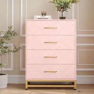 Pink Wooden Dresser for Bedroom Dressers and Chest of Drawers with 4 Drawer Wood Nightstand for Storage and Organization