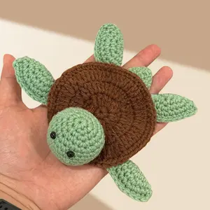 Turtle Coaster Rug for Drink Cup Mug, Handmade Crochet Knitting Animal Tortoise Shaped Mat Set, Creative Gift for Teacher Daughter Mom, Funny Desk Table Office Accessories Housewarming Home Decoration