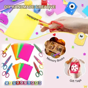 26pcs DIY Craft Punch Color Cardstock Paperand Creative Scissors set, Perfect for Scrapbooking, Crafts, School Work, DIY Photos Album