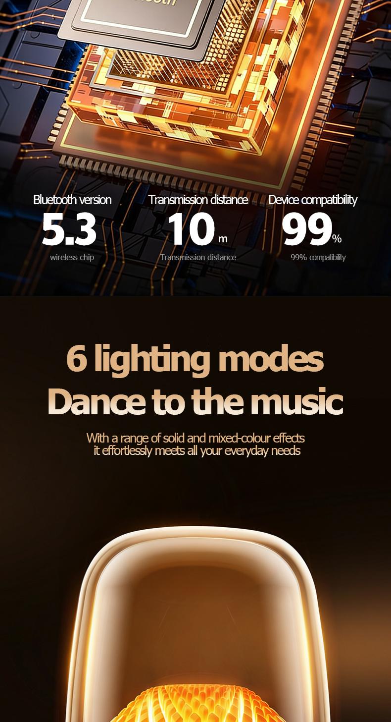 Harman Audio Portable Bluetooth Speaker, Wireless Glaze Bluetooth Audio - Type C Charging, TWS Stereo Sound, 5 RGB Lighting Modes, Long Battery Life, Ideal Festival Gift