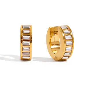 Sleek Baguette CZ Huggie Hoop Earrings Waterproof