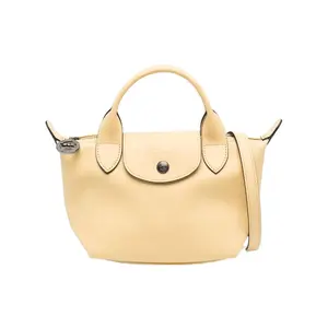 Longchamp Le Pliage Xtra 17 Mini Leather Shoulder Bag with Snap and Zipper Closure in Pastel Yellow for Women