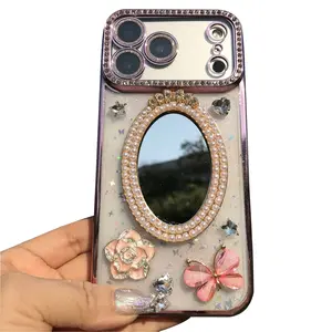 Handmade iPhone Case, Mirror Butterfly Rose Glitter Phone Cover, Soft Protective Shell, Unique Fashionable Mobile Case