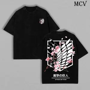 Attack On Titan Anime Unisex Tee | Wings Of Freedom AOT Shirts - Eren Acid Wash Shirt Graphic Tee Casual Menswear Soft Top Sweater, Hoodie | AOT Streetwear Style Tee