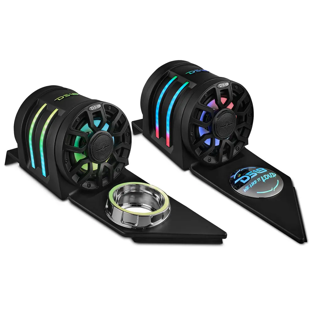 DS18 SLG-HD6LDV2 Waterproof Resistant Car Audio Headrest Pods for 2015+ Polaris Slingshot, Loaded with 2 NXL-IQ6/BK 6.5" 300W High-Output Bass Speakers, Colorful LED Lights, Polyethylene-Built Audios Speaker Sound System Auto Accessory