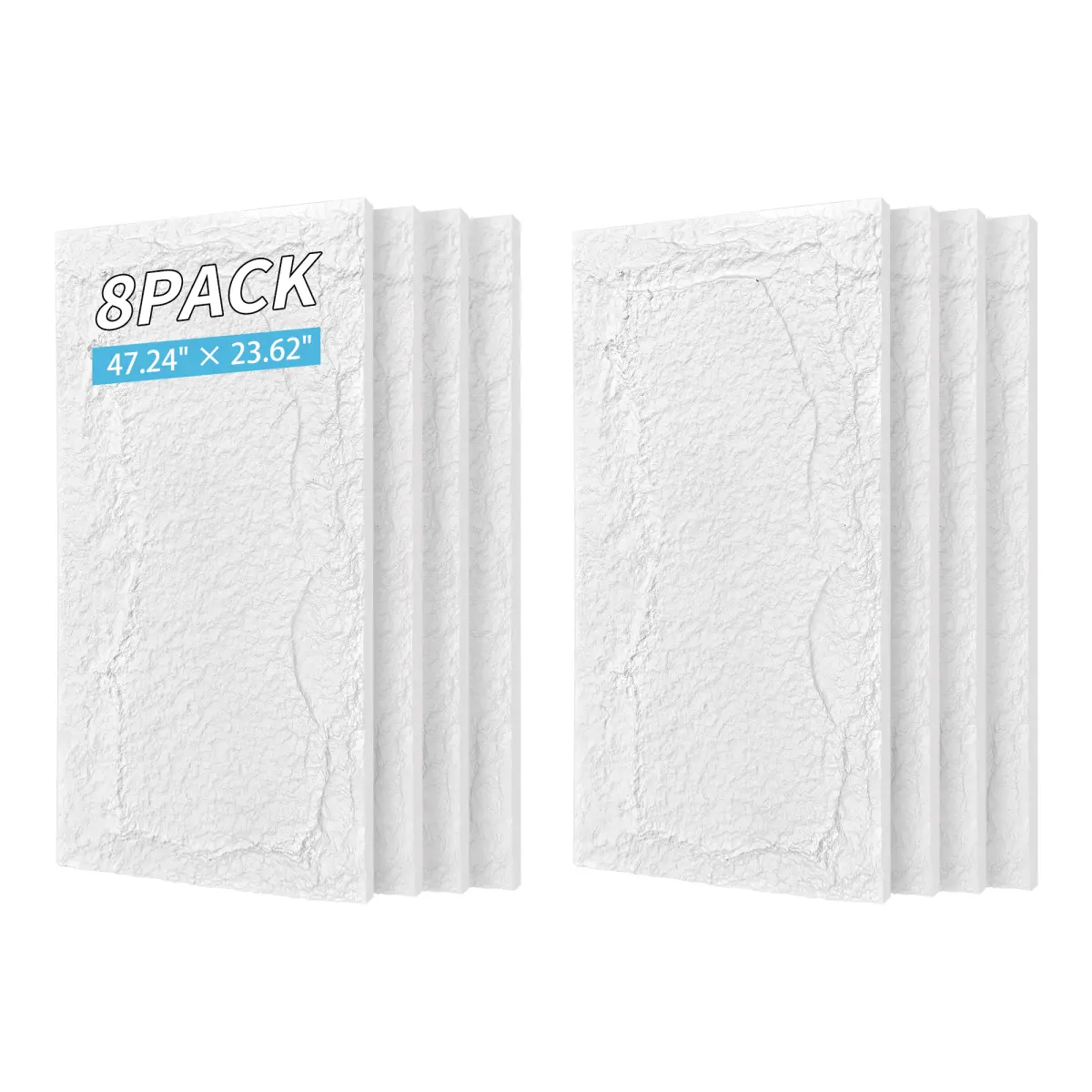 8 PCS 47.24*23.62 Inch 3D Faux Stone Wall Panels, White Marble Mushroom Stone PU Wainscoting, Flame-Resistant Lightweight Waterproof Wall Decor for TV Wall Office Living Room